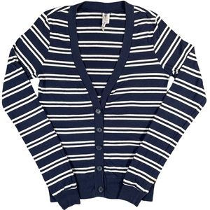 Heart & Hips size medium navy blue & white striped cardigan sweater half button